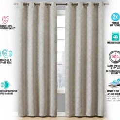 HLC.ME Blackout Curtains Redmont Lattice Blackout Grommet Curtain Panels - Beige - Set Of 2