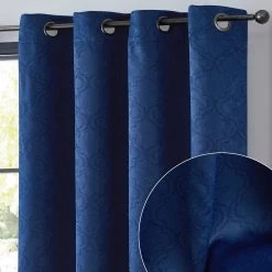 HLC.ME Blackout Curtains Redmont Lattice Blackout Grommet Curtain Panels - Navy Blue - Set Of 2