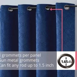 HLC.ME Blackout Curtains Redmont Lattice Blackout Grommet Curtain Panels - Navy Blue - Set Of 2