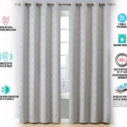 HLC.ME Redmont Lattice Blackout Grommet Curtain Panels - Light Grey - Set Of 2