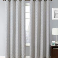 HLC.ME Redmont Lattice Blackout Grommet Curtain Panels - Light Grey - Set Of 2