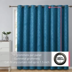 HLC.ME Redmont Lattice Blackout Grommet Patio Door Panel - Teal Blue Faux Linen Curtains
