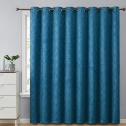 HLC.ME Redmont Lattice Blackout Grommet Patio Door Panel - Teal Blue Faux Linen Curtains