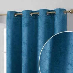 HLC.ME Blackout Curtains Redmont Lattice Blackout Grommet Curtain Panels - Teal Blue - Set Of 2