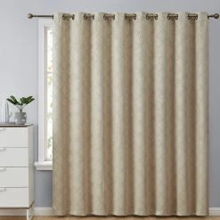 HLC.ME Faux Linen Curtains Redmont Lattice Blackout Grommet Patio Door Panel - Taupe