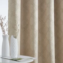 HLC.ME Redmont Lattice Blackout Grommet Curtain Panels - Taupe - Set Of 2 Blackout Curtains