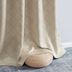 HLC.ME Faux Linen Curtains Redmont Lattice Blackout Grommet Patio Door Panel - Taupe