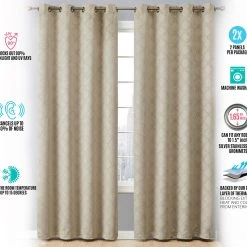 HLC.ME Redmont Lattice Blackout Grommet Curtain Panels - Taupe - Set Of 2 Blackout Curtains