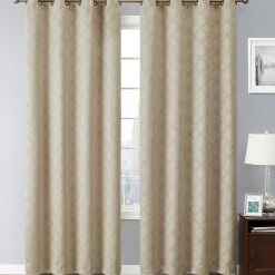 HLC.ME Redmont Lattice Blackout Grommet Curtain Panels - Taupe - Set Of 2 Blackout Curtains