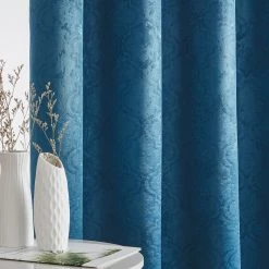 HLC.ME Redmont Lattice Blackout Grommet Patio Door Panel - Teal Blue Faux Linen Curtains