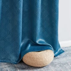 HLC.ME Redmont Lattice Blackout Grommet Patio Door Panel - Teal Blue Faux Linen Curtains