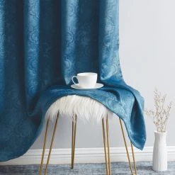 HLC.ME Redmont Lattice Blackout Grommet Patio Door Panel - Teal Blue Faux Linen Curtains