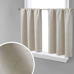 HLC.ME Redmont Lattice Back Tab Rod Pocket Tiers - Beige - Set Of 2