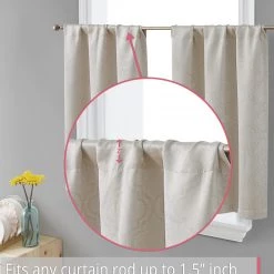 HLC.ME Redmont Lattice Back Tab Rod Pocket Tiers - Beige - Set Of 2