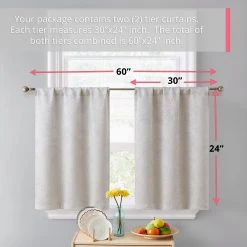 HLC.ME Redmont Lattice Back Tab Rod Pocket Tiers - Light Grey - Set Of 2