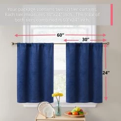 HLC.ME Faux Linen Curtains Redmont Lattice Back Tab Rod Pocket Tiers - Navy Blue - Set Of 2 11 HLC.ME Faux Linen Curtains Redmont Lattice Back Tab Rod Pocket Tiers - Navy Blue - Set Of 2