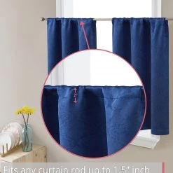 HLC.ME Faux Linen Curtains Redmont Lattice Back Tab Rod Pocket Tiers - Navy Blue - Set Of 2 10 HLC.ME Faux Linen Curtains Redmont Lattice Back Tab Rod Pocket Tiers - Navy Blue - Set Of 2