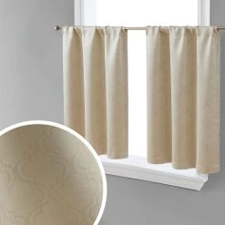 HLC.ME Redmont Lattice Back Tab Rod Pocket Tiers - Taupe - Set Of 2 Faux Linen Curtains