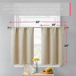 HLC.ME Redmont Lattice Back Tab Rod Pocket Tiers - Taupe - Set Of 2 Faux Linen Curtains