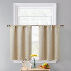 HLC.ME Redmont Lattice Back Tab Rod Pocket Tiers - Taupe - Set Of 2 Faux Linen Curtains