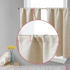 HLC.ME Redmont Lattice Back Tab Rod Pocket Tiers - Taupe - Set Of 2 Faux Linen Curtains