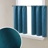 HLC.ME Redmont Lattice Back Tab Rod Pocket Tiers - Teal Blue - Set Of 2 Faux Linen Curtains 2 HLC.ME Redmont Lattice Back Tab Rod Pocket Tiers - Teal Blue - Set Of 2 Faux Linen Curtains