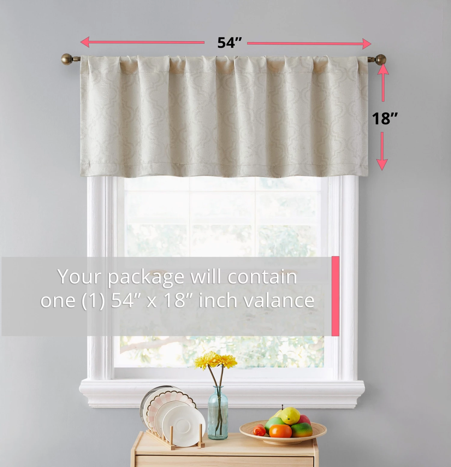 HLC.ME Redmont Lattice Back Tab Rod Pocket Valance - Beige 4 HLC.ME Redmont Lattice Back Tab Rod Pocket Valance - Beige