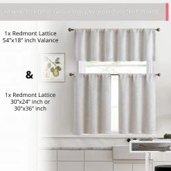 HLC.ME Redmont Lattice Back Tab Rod Pocket Tiers - Light Grey - Set Of 2