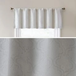 HLC.ME Faux Linen Curtains Redmont Lattice Back Tab Rod Pocket Valance - Light Grey