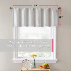 HLC.ME Faux Linen Curtains Redmont Lattice Back Tab Rod Pocket Valance - Light Grey