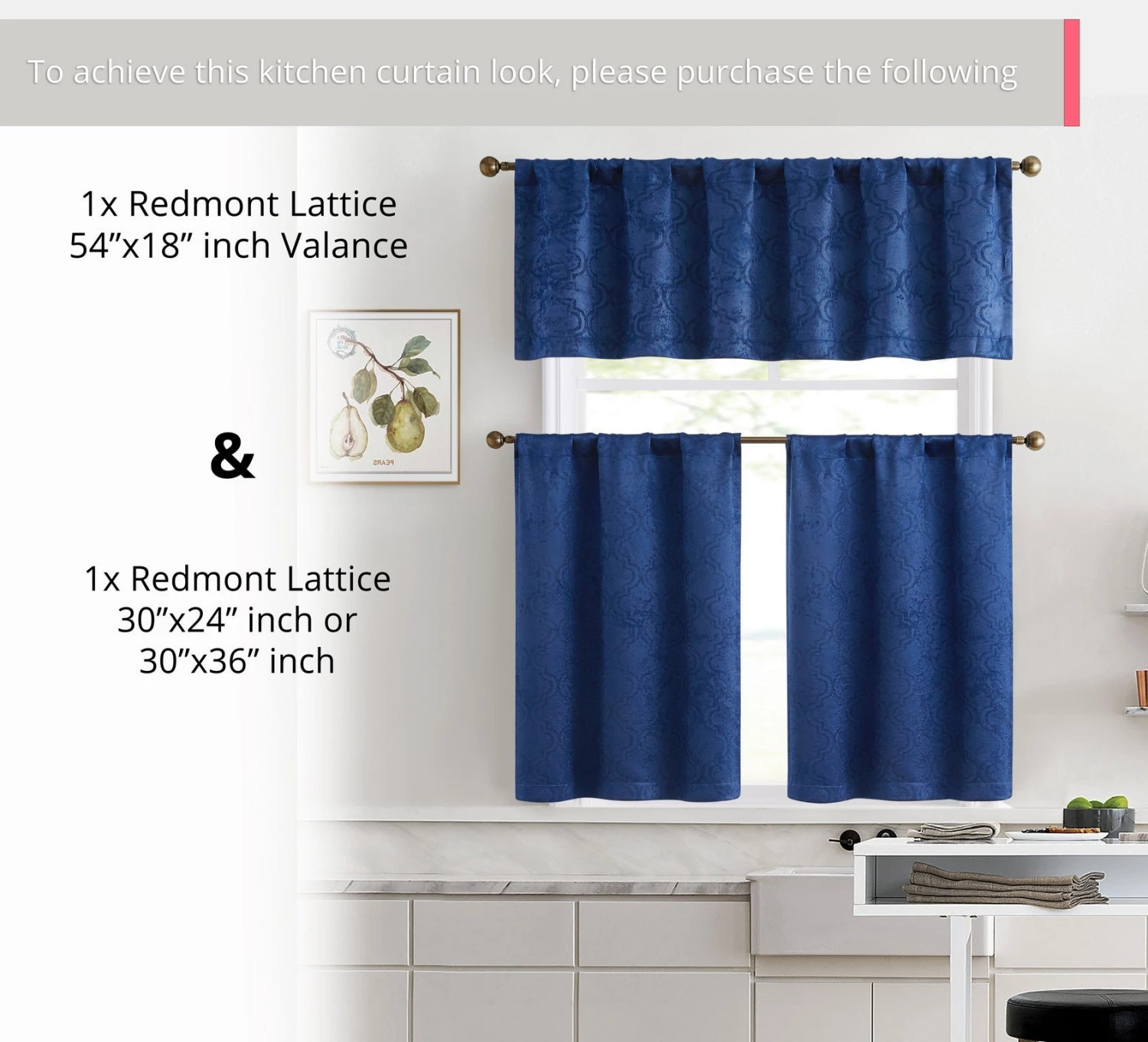 HLC.ME Faux Linen Curtains Redmont Lattice Back Tab Rod Pocket Tiers - Navy Blue - Set Of 2 8 HLC.ME Faux Linen Curtains Redmont Lattice Back Tab Rod Pocket Tiers - Navy Blue - Set Of 2