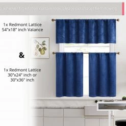 HLC.ME Redmont Lattice Back Tab Rod Pocket Valance - Navy Blue