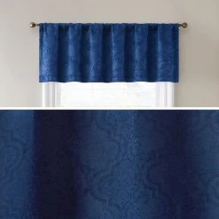 HLC.ME Redmont Lattice Back Tab Rod Pocket Valance - Navy Blue