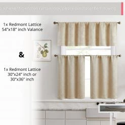 HLC.ME Redmont Lattice Back Tab Rod Pocket Tiers - Beige - Set Of 2