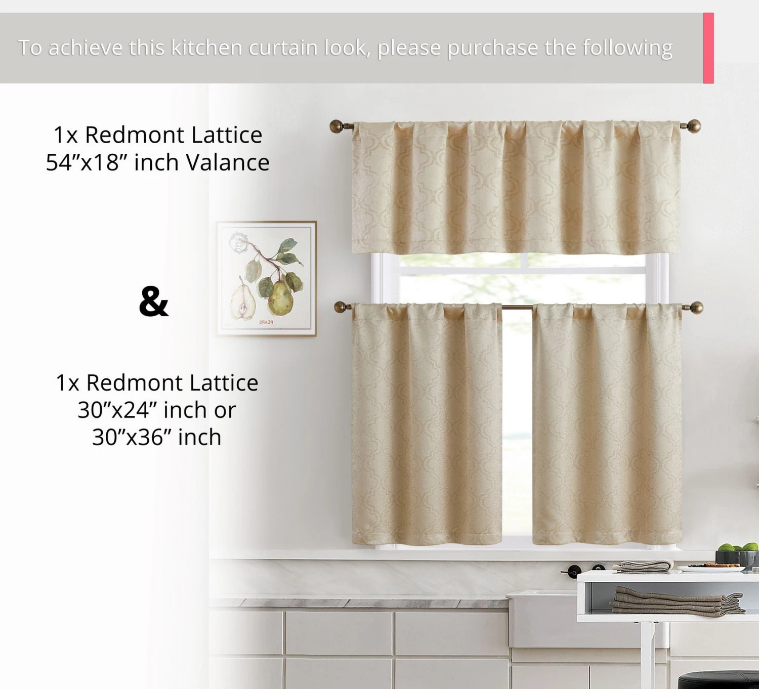 HLC.ME Redmont Lattice Back Tab Rod Pocket Valance - Taupe Faux Linen Curtains 6 HLC.ME Redmont Lattice Back Tab Rod Pocket Valance - Taupe Faux Linen Curtains