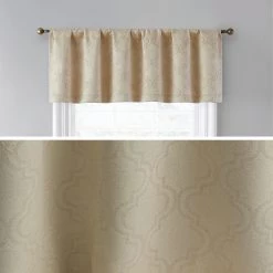 HLC.ME Redmont Lattice Back Tab Rod Pocket Valance - Taupe Faux Linen Curtains