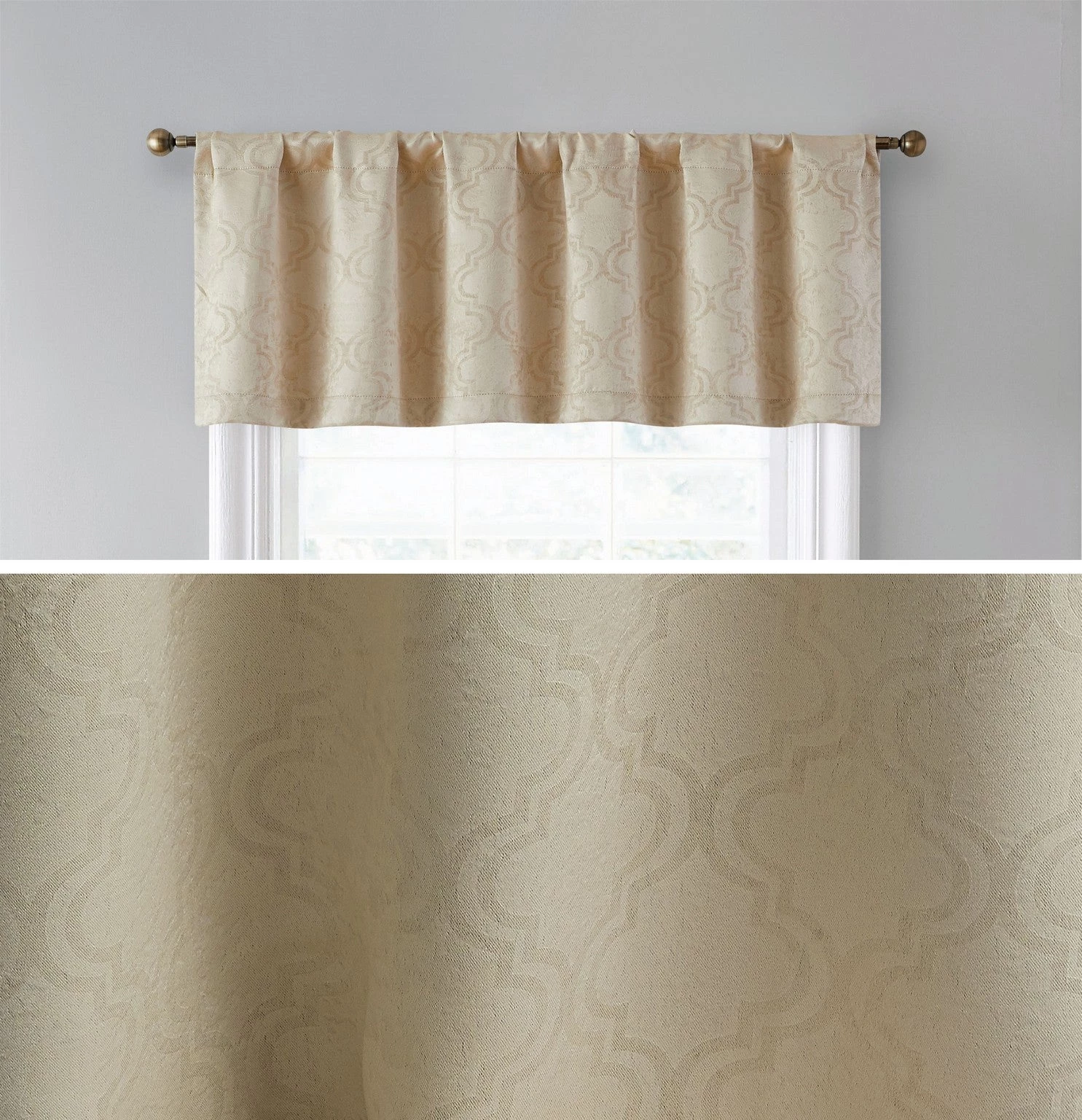 HLC.ME Redmont Lattice Back Tab Rod Pocket Valance - Taupe Faux Linen Curtains 3 HLC.ME Redmont Lattice Back Tab Rod Pocket Valance - Taupe Faux Linen Curtains
