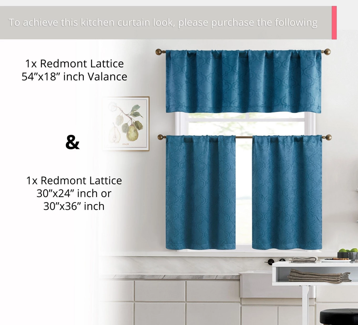 HLC.ME Redmont Lattice Back Tab Rod Pocket Valance - Teal Blue Faux Linen Curtains 5 HLC.ME Redmont Lattice Back Tab Rod Pocket Valance - Teal Blue Faux Linen Curtains
