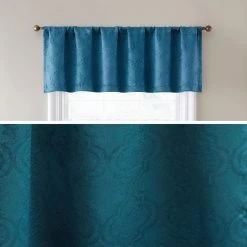HLC.ME Redmont Lattice Back Tab Rod Pocket Valance - Teal Blue Faux Linen Curtains