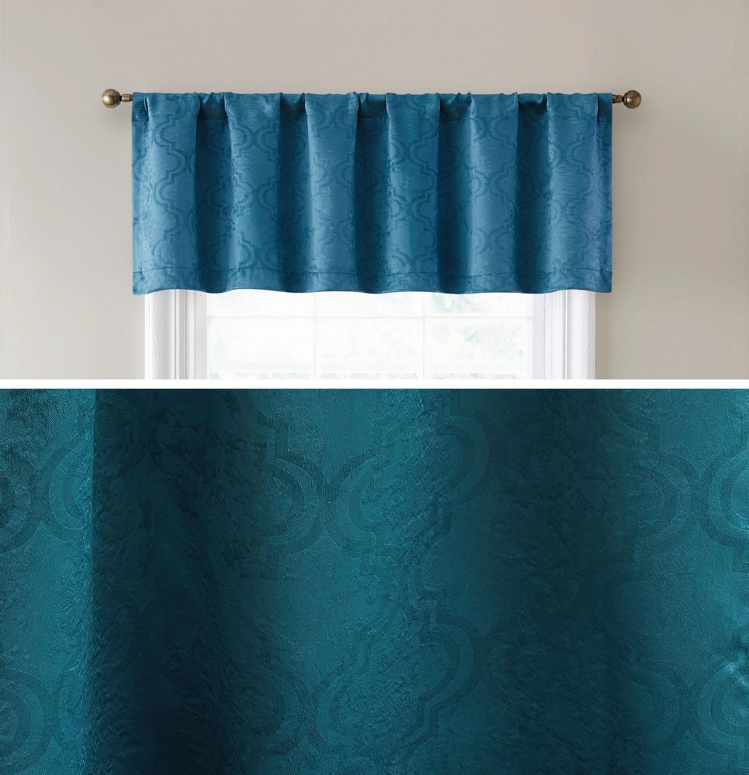 HLC.ME Redmont Lattice Back Tab Rod Pocket Valance - Teal Blue Faux Linen Curtains 3 HLC.ME Redmont Lattice Back Tab Rod Pocket Valance - Teal Blue Faux Linen Curtains