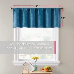 HLC.ME Redmont Lattice Back Tab Rod Pocket Valance - Teal Blue Faux Linen Curtains