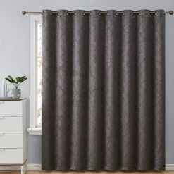 HLC.ME Redmont Lattice Blackout Grommet Patio Door Panel - Dark Grey Faux Linen Curtains