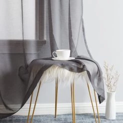 HLC.ME Addison Sheer Tab Top Panels - Charcoal Grey - Set Of 2 Sheer Curtains