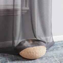 HLC.ME Lauren Semi Sheer Back Tab Rod Pocket Panels - Charcoal Grey - Set Of 2
