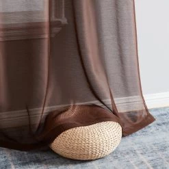 HLC.ME Sheer Curtains Lauren Semi Sheer Back Tab Rod Pocket Panels - Chocolate Brown - Set Of 2