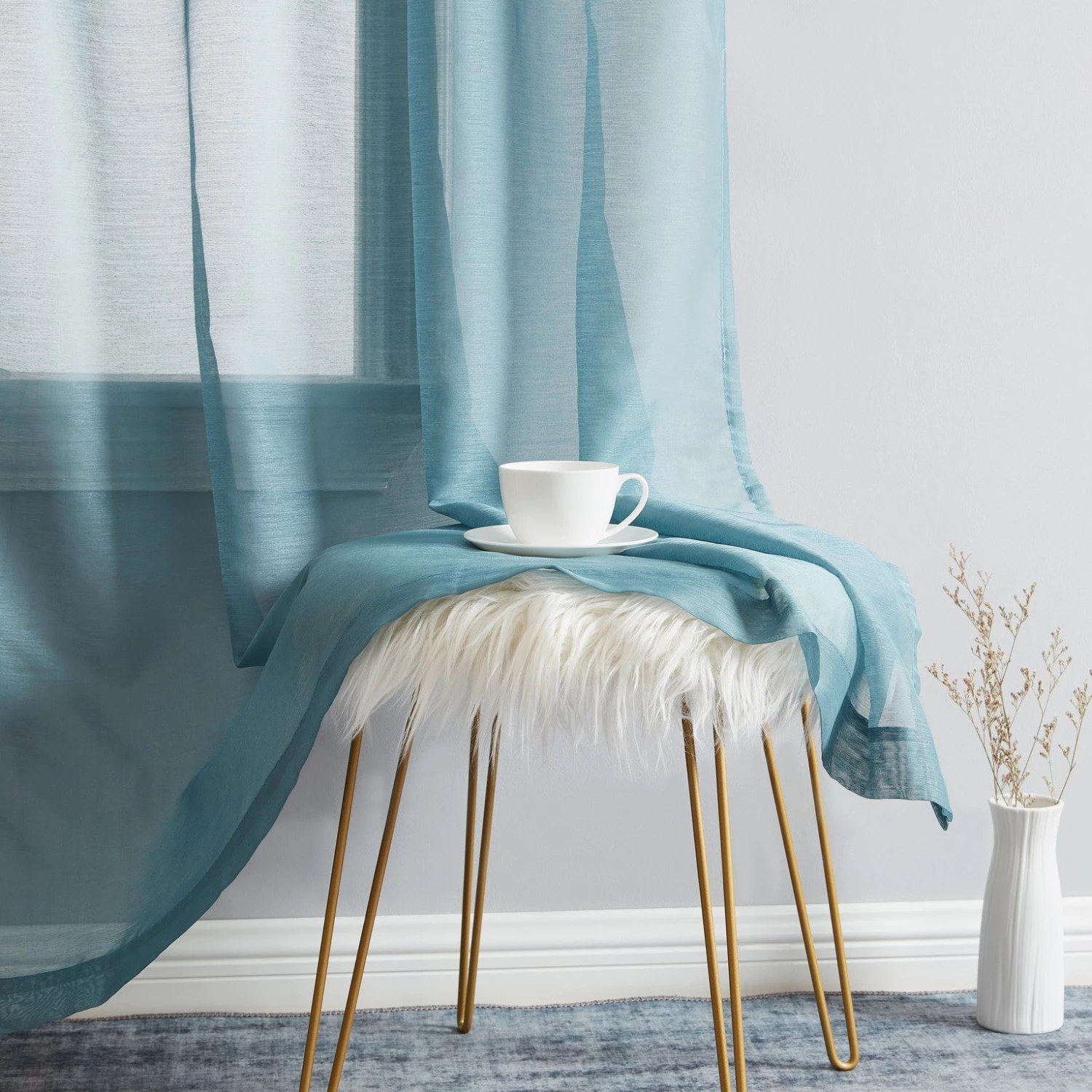 HLC.ME Addison Sheer Tab Top Panels - Dusty Blue - Set Of 2 7 HLC.ME Addison Sheer Tab Top Panels - Dusty Blue - Set Of 2