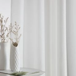 HLC.ME Sheer Curtains Addison Sheer Tab Top Panels - Ivory - Set Of 2