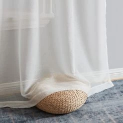 HLC.ME Sheer Curtains Addison Sheer Tab Top Panels - Ivory - Set Of 2