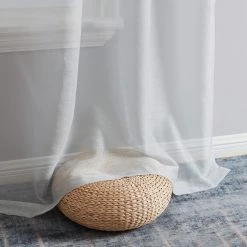 HLC.ME Sheer Curtains Addison Sheer Tab Top Panels - Silver Grey - Set Of 2