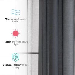 Sheer Curtains HLC.ME Sheer Grommet Curtain Panels - Black - Set Of 2 10 Sheer Curtains HLC.ME Sheer Grommet Curtain Panels - Black - Set Of 2